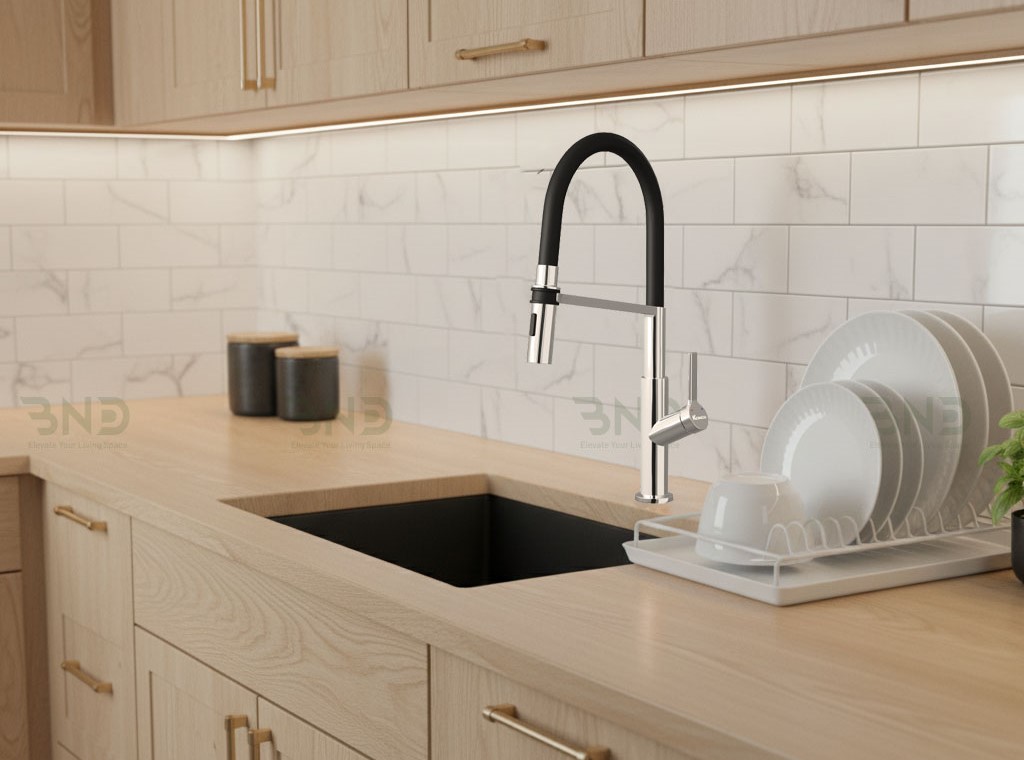 Vòi rửa bát thân mềm KONOX Tema Nickel